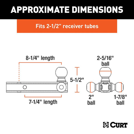 Curt 45651 Multi-Ball Mount, 1-7/8, 2, 2-5/16 in Dia Hitch Ball, Forged Steel, Gloss Powder-Coated