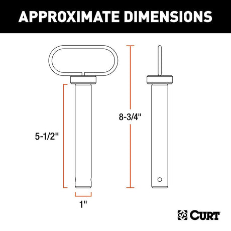 Curt 45803 Clevis Pin with Handle and Clip, 1 in Dia Pin, 2, 2-1/2 in OAL, Steel, Powder-Coated