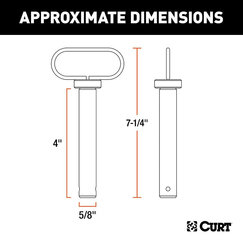 Curt 45804 Clevis Pin, 4 in OAL, Carbide/Steel, Powder-Coated