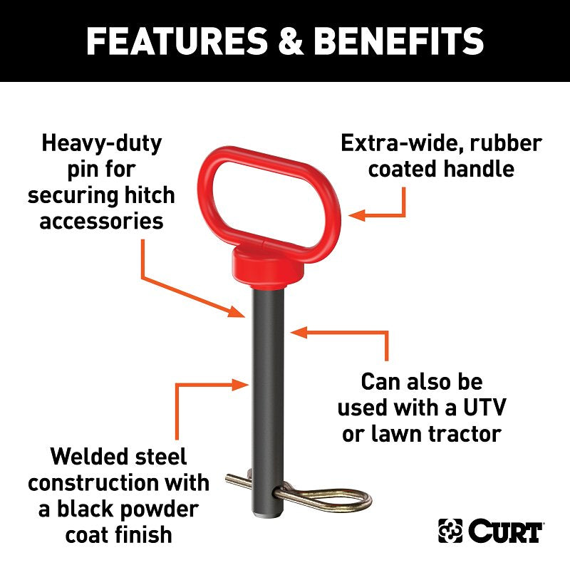 Curt 45804 Clevis Pin, 4 in OAL, Carbide/Steel, Powder-Coated