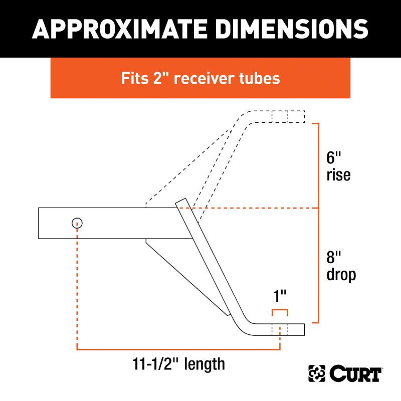 Curt 45890 Ball Mount, 11-1/2 in L, 8 in Drop, 6-1/4 in Rise, Powder-Coated