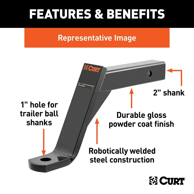 Curt 45890 Ball Mount, 11-1/2 in L, 8 in Drop, 6-1/4 in Rise, Powder-Coated