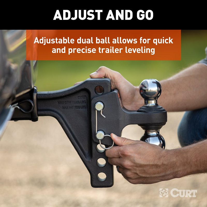 Curt 45935 Adjustable Trailer Hitch Dual-Ball Mount, 5-1/2 in Drop, 4-1/2 in Rise, 2, 2-5/16 in Dia Hitch Ball, 1/PK