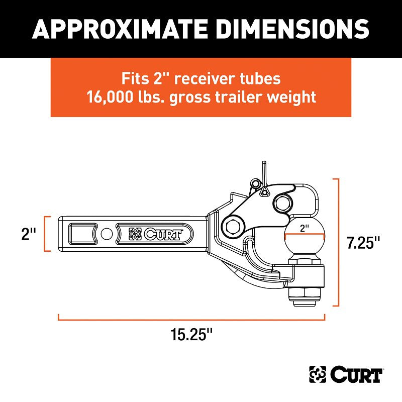 Curt 48007 Ball and Pintle Combination, 2 in Dia Eye, 10,000, 16,000 lb Working Load, Steel, Powder-Coated