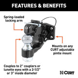 Curt 48190 Ball and Pintle Combination, 10,000 lb, 16,000 lb Working Load, Powder-Coated, 2 in Dia Eye, Steel