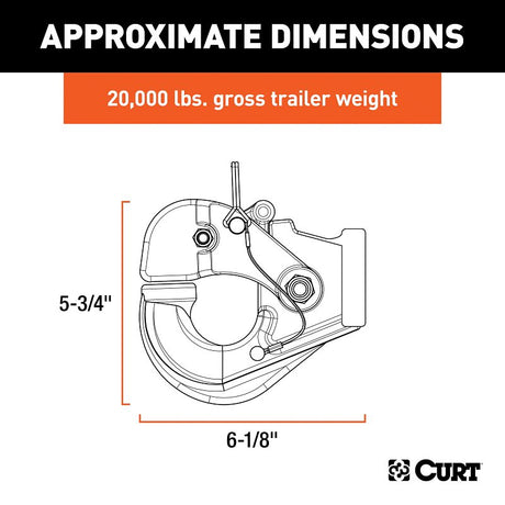Curt 48210 Pintle Hook, 2-1/2 to 3 in Dia Eye, 20,000 lb Working Load, Steel, Carbide Powder-Coated
