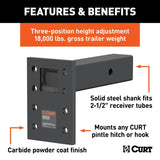 Curt 48329 Adjustable Pintle Mount, 18,000 lb, 5 in W, 7 in H, Steel, Powder-Coated