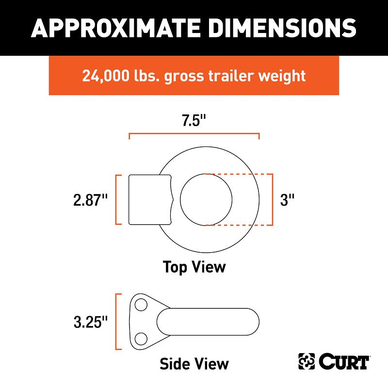 Curt 48660 Lunette Ring, Channel Style, Steel, Raw, For: CURT #48610 or #48650 Pintle Hitch