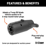 Curt 57261 Trailer Wiring Adapter, 7-Way, Includes: 4-Way Flat, 4-Way Round, 5-Way Flat, 6-Way Round, 7-Way RV Blades