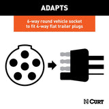 Curt 57621 Electrical Adapter, Plastic, For: 6-Way Round Vehicle Socket to Fit 4-Way Flat Trailer Plugs
