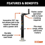 CURT Quick Drop 733926 Tongue Jack, 2000 lb Lifting, 14 in Max Lift H, 5 in OAH