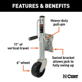 Curt 28113 Marine Jack with 6 in Wheel, 1200 lb Lifting, 10 in Max Lift H, 23-1/2 in OAH, Composite