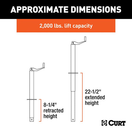 Curt 28200 A-Frame Jack, 2000 lb Lifting, 14 in Max Lift H