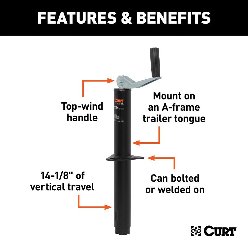 Curt 28250 A-Frame Jack, 3000 lb Lifting, 14 in Max Lift H, 5000 lbs Support Capacity