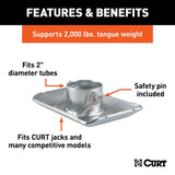 Curt 28273 Jack Foot, For: 2 in Dia Tube, 2000 lb, Pin-On Locking, Steel, Clear Zinc