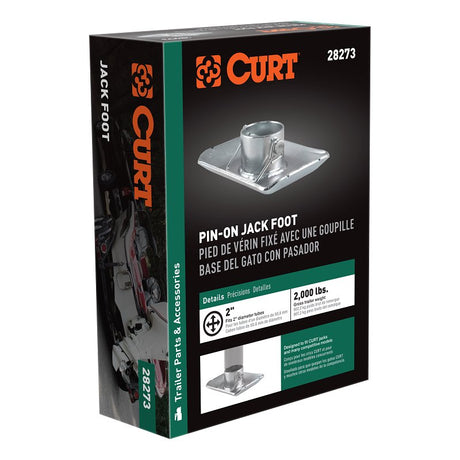 Curt 28273 Jack Foot, For: 2 in Dia Tube, 2000 lb, Pin-On Locking, Steel, Clear Zinc