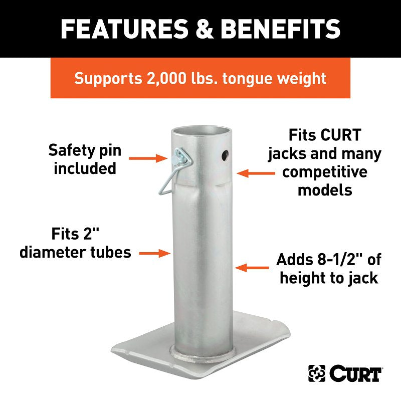 Curt 28275 Jack Foot, For: 2 in Dia Tube, 2000 lb, Pin-On Locking, Steel, Clear Zinc, 1/PK