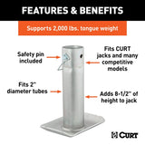 Curt 28275 Jack Foot, For: 2 in Dia Tube, 2000 lb, Pin-On Locking, Steel, Clear Zinc, 1/PK