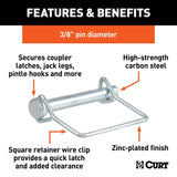 Curt 28279 Safety Pin, 3/8 in Dia Pin, 2-3/4 in OAL, Carbon Steel, Zinc
