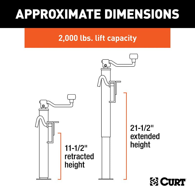Curt 28300 Swivel Jack, 2000 lb Lifting, 10 in Max Lift H, Carbide
