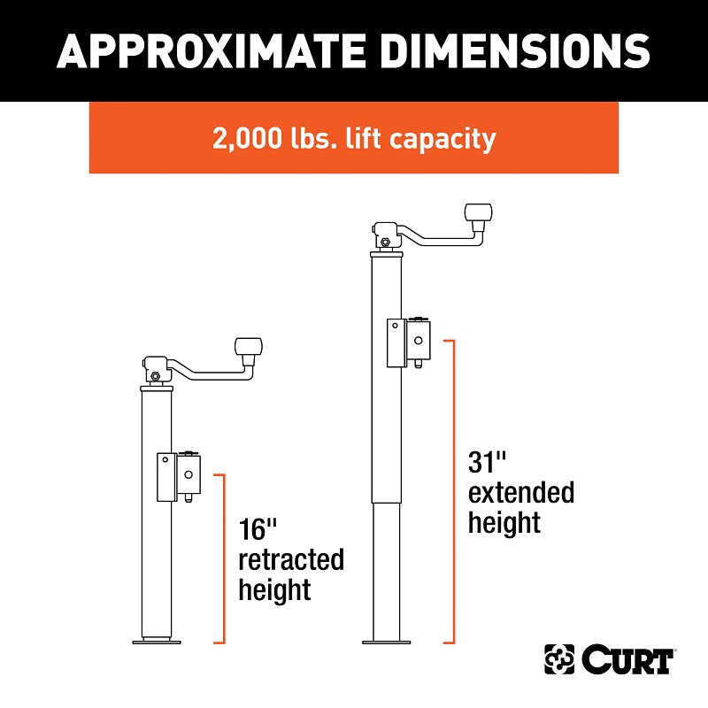 Curt 28322 Swivel Jack, 2000 lb Lifting, 15 in Max Lift H, Carbide