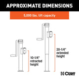 Curt 28354 Pipe-Mount Swivel Jack, 3000 lb Lifting, 10 in Max Lift H, 20-1/4 in OAH, Composite