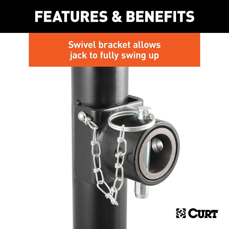 Curt 28356 Pipe-Mount Swivel Jack, 3000 lb Lifting, 15 in Max Lift H, 31-1/2 in OAH, Composite