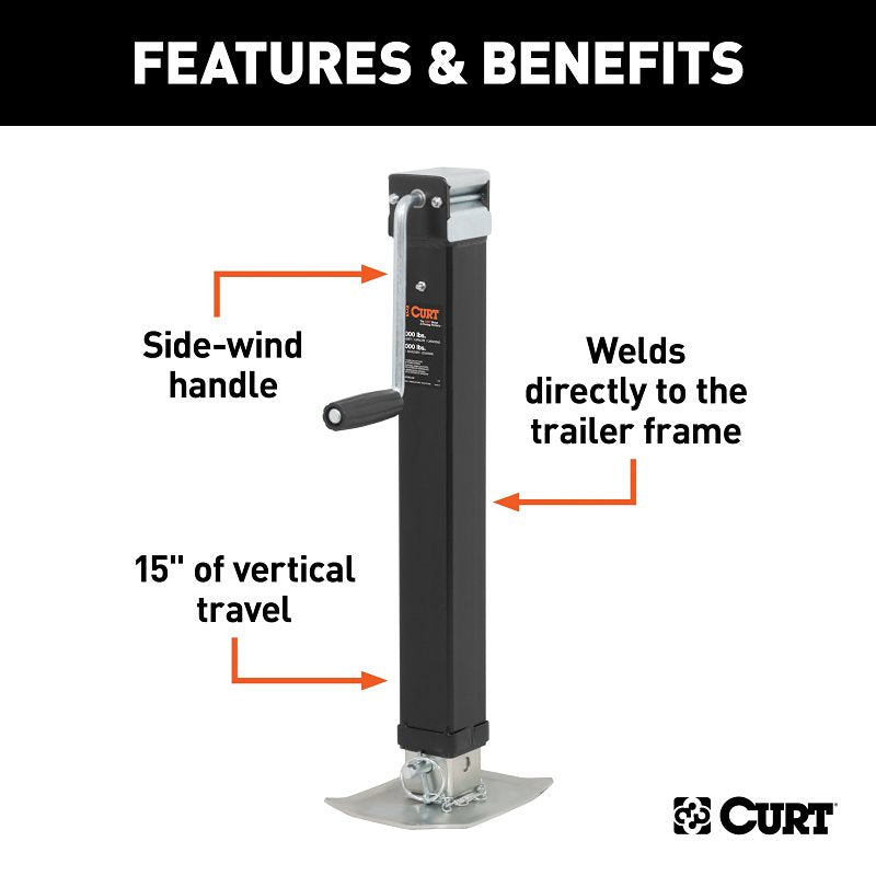 Curt 28575 Square Jack, 7000 lb Lifting, 15 in Max Lift H, Black