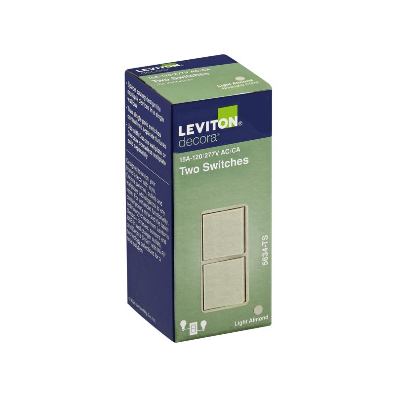 Leviton Decora 15 amps Single Pole Combination AC Quiet Switch Light Almond 1 pk
