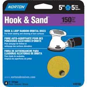 Norton 49166 Sanding Disc, 5 in Dia, Coated, P150 Grit, Fine, Aluminum Oxide Abrasive, C-Weight Paper Backing