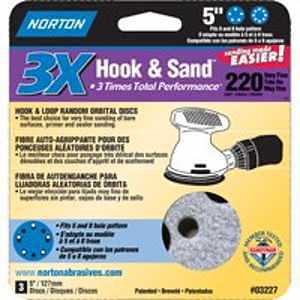 Norton 03227 Sanding Disc, 5 in Dia, 11/16 in Arbor, Coated, P220 Grit, Very Fine, Alumina Ceramic Abrasive, Spiral