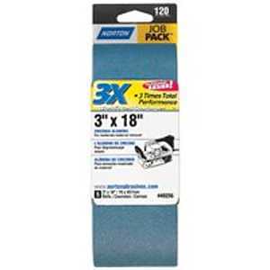 Norton 49256 Sanding Belt, 3 in W, 18 in L, 120 Grit, Fine, Zirconia Aluminum Abrasive