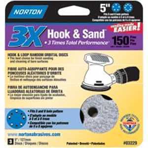 Norton 03229 Sanding Disc, 5 in Dia, 11/16 in Arbor, Coated, P150 Grit, Fine, Alumina Ceramic Abrasive, Paper Backing