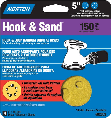 Norton 02003 Sanding Disc, 5 in Dia, Coated, P150 Grit, Fine, Aluminum Oxide Abrasive, C-Weight Paper Backing