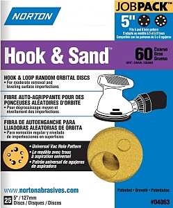 Norton 04063 Sanding Disc, 5 in Dia, Coated, P60 Grit, Coarse, Aluminum Oxide Abrasive, Paper Backing, Universal Vacuum