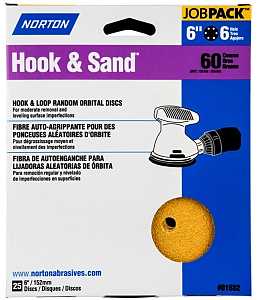 Norton Hook & Sand Series 07660701632 Vacuum Disc, 6 in Dia, P60 Grit, Coarse, Aluminum Oxide Abrasive, Paper Backing