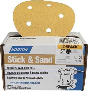 Norton Stick & Sand Series 07660701641 Sanding Disc, 5 in Dia, Coated, 60 Grit, Coarse, Aluminum Oxide Abrasive