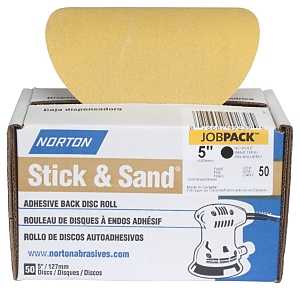 Norton Stick & Sand Series 07660749232 Disc Roll, 5 in Dia, Coated, P220 Grit, Very Fine, Aluminum Oxide Abrasive