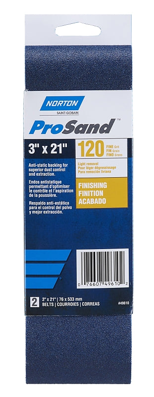 NORTON ProSand R811/R816/R831 07660702225 Portable Abrasive Belt, 3 in W, 21 in L, 120 Grit, Medium