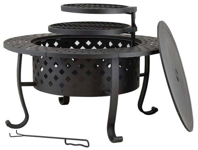 Seasonal Trends FT-97018 Fire Pit with Cooking Grate, 36 in OAW, 36 in OAD, 27-7/8 in OAH, Round, Wood Ignition, Steel