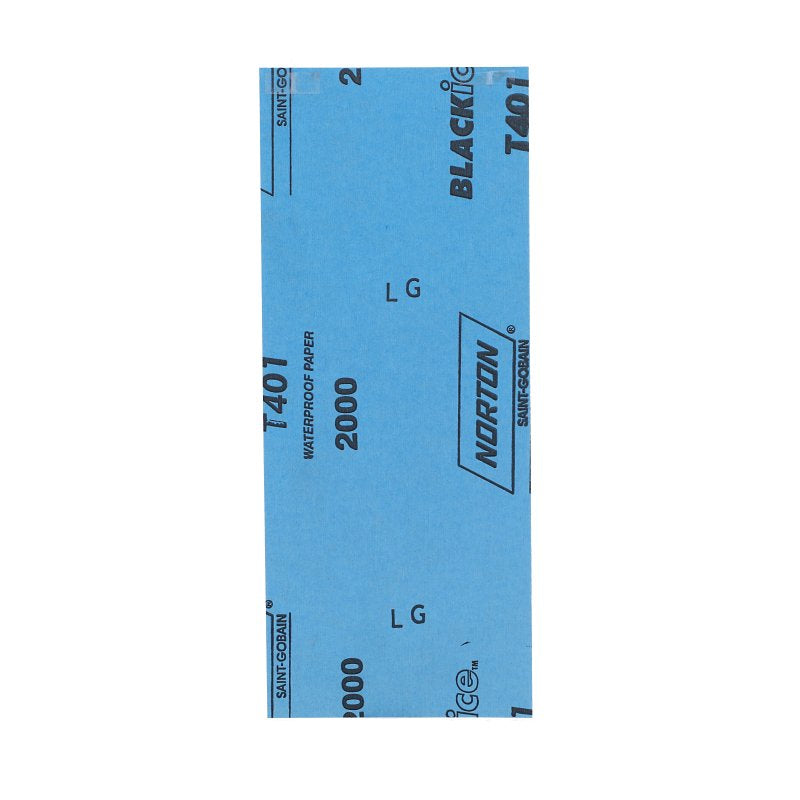 Norton SandWet T401 Series 68528 Sandpaper, 3-2/3 in W, 9 in L, 2000 Grit, Fine, Silicon Carbide Abrasive, Paper Backing