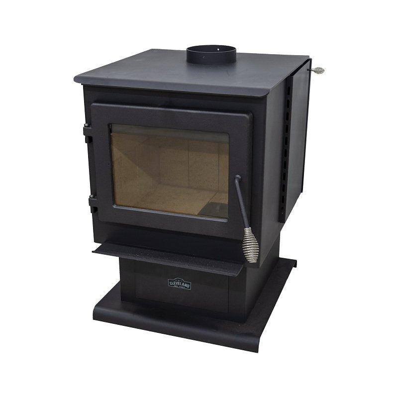 Cleveland Iron Works F500105 Small Stove, 20 in W, 28-3/4 in D, 31 in H, 2000 sq-ft Heating, Cast Iron/Steel, Black