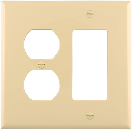 Eaton Wiring Devices PJ826V Combination Wallplate, 4-7/8 in L, 4-15/16 in W, Mid, 2-Gang, Polycarbonate, Ivory, Screw, Pack of 20