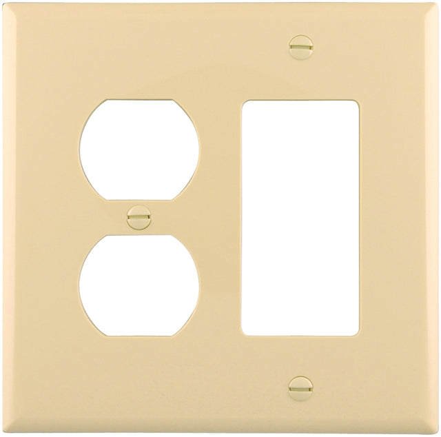 Eaton Wiring Devices PJ826V Combination Wallplate, 4-7/8 in L, 4-15/16 in W, Mid, 2-Gang, Polycarbonate, Ivory, Screw, Pack of 20