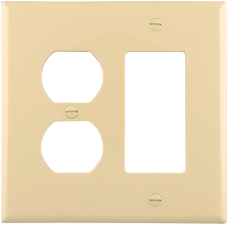 Eaton Wiring Devices PJ826V Combination Wallplate, 4-7/8 in L, 4-15/16 in W, Mid, 2-Gang, Polycarbonate, Ivory, Screw, Pack of 20