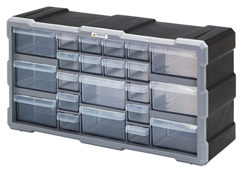 Quantum Storage Systems PDC-22BK Drawer Cabinet, 22-Drawer, Polypropylene, 19-1/2 in OAW, 10 in OAH, 6-1/4 in OAD