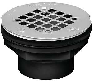 Oatey 42093 Shower Drain, ABS, Black, Specifications: Snap-In Cover Design, Solvent Weld Connection, Round Shape