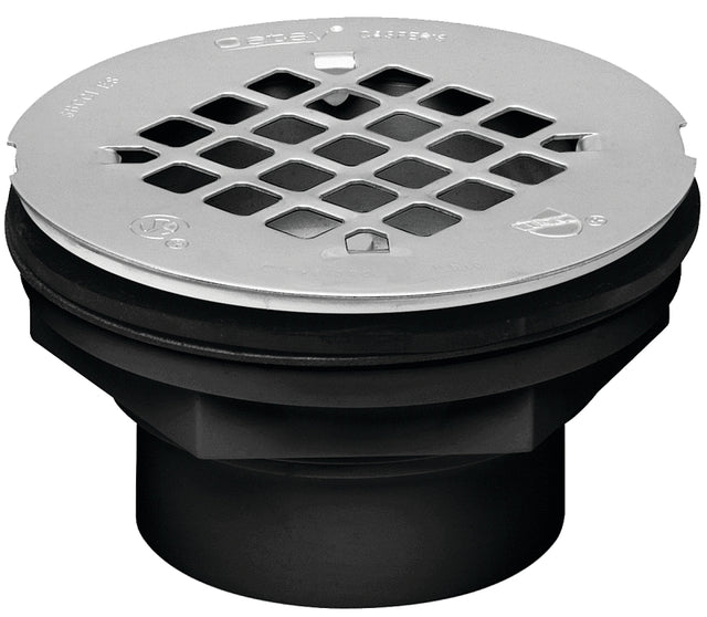 Oatey 42093 Shower Drain, ABS, Black, Specifications: Snap-In Cover Design, Solvent Weld Connection, Round Shape
