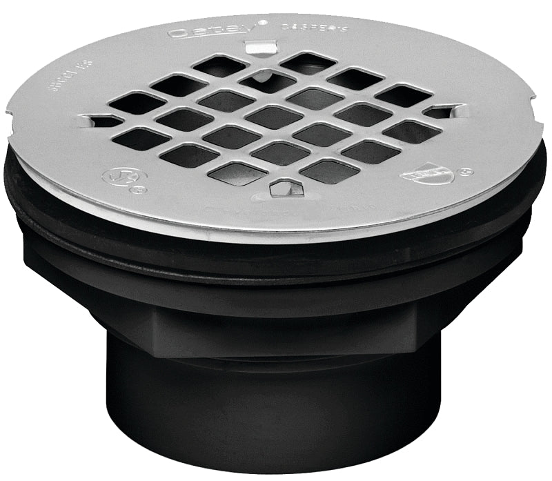 Oatey 42093 Shower Drain, ABS, Black, Specifications: Snap-In Cover Design, Solvent Weld Connection, Round Shape
