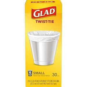 Glad 78817 Trash Bag, 4 gal, White, S, Plastic